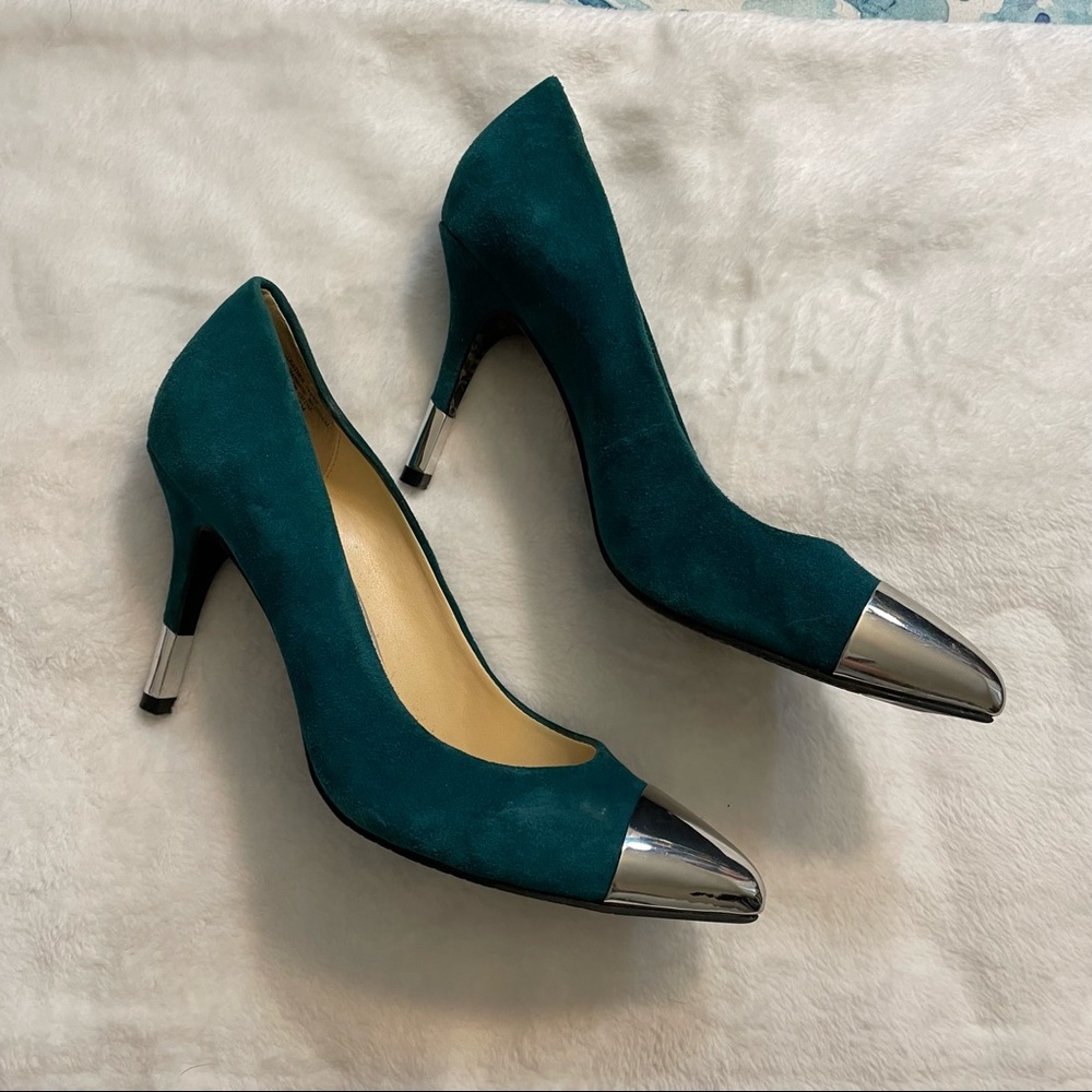 emerald suede heels